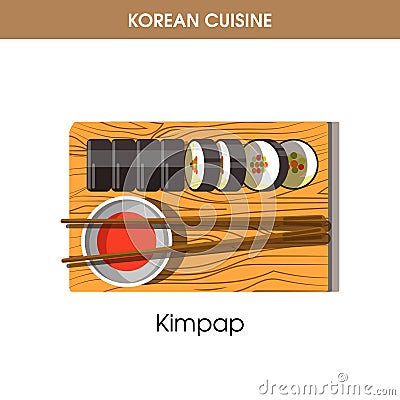 Korean cuisine Kimpap sushi rolls traditional dish food vector icon restaurant menu Vector Illustration