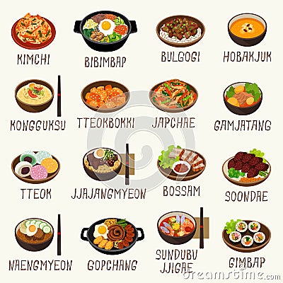 Korean food vector illustration set Vector Illustration