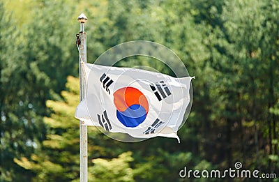 The Korean flag is fluttering in the forest Stock Photo