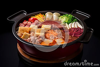 Korean food hot pot with vegetables and meat. Generate ai Stock Photo