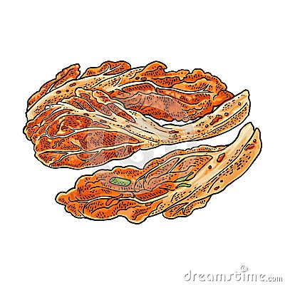 Korean food kimchi. Vintage color vector engraving illustration. Isolated Vector Illustration