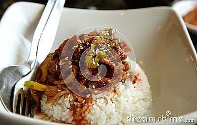 Korean grilled beef with rice (close up) Stock Photo