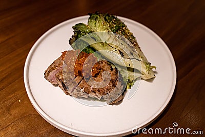 Korean Grilled Iberico Pork on Lettuce Stock Photo