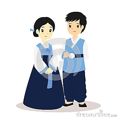 Korean Hanbok, Traditional Dress Vector Vector Illustration