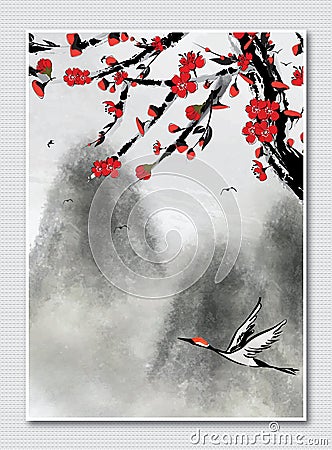 Korean / Japanese / Chinese style black ink painting Stock Photo