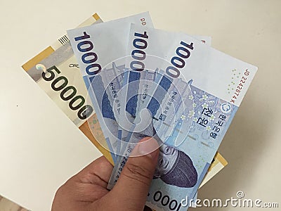 Korean money new notes Stock Photo