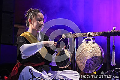 Korean musician. jing player. Editorial Stock Photo