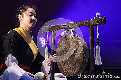 Korean musician. jing player. Editorial Stock Photo