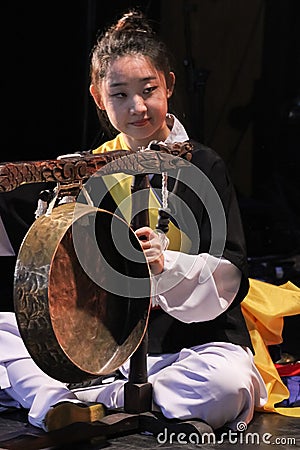 Korean musician. jing player. Editorial Stock Photo