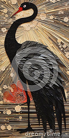 Korean Nouveau Black Wings Shards Bamboo Mid Century Modern Coll Stock Photo