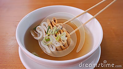 Korean odeng fish cake or Eomuk Guk is popular street foods style Stock Photo