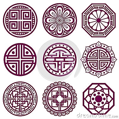 Korean ornament, asian traditional vector symbols, bathroom pattern Vector Illustration