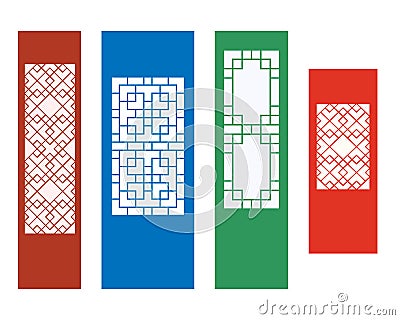 Korean ornament for wall, and window in flat Vector Illustration