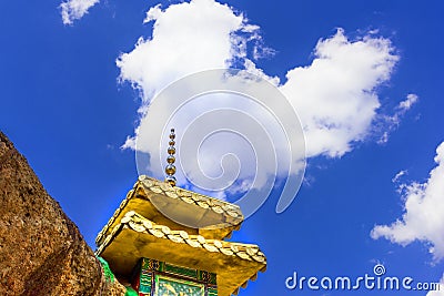 Korean pagoda with heart shaped cloud Stock Photo