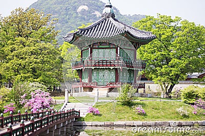 Korean Palace, Gyeongbokgung Pavilion, Seoul, South Korea Stock Photo