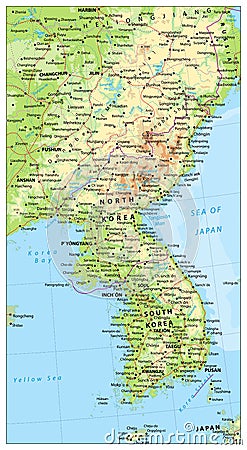 Korean Peninsula Map, Map Of North And South Korea Vector Illustration