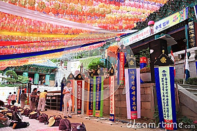 Korean people coming to the temple for the celebration of buddha birthday Editorial Stock Photo