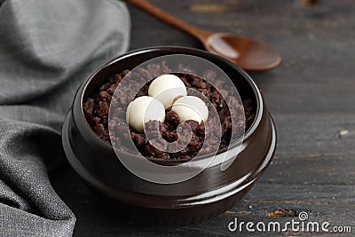 Korean Red bean Porridge with Rice Cake Topping Stock Photo