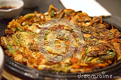 Korean Seafood Pancake or Haemul Pajeon Stock Photo