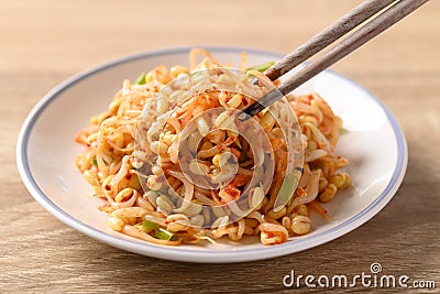 Korean spicy mung bean sprouts salad, Korean Food Side Dish Stock Photo