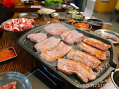 Korean style pork barbecue traditional korean food. Stock Photo