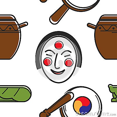 Korean symbols and culture seamless pattern traveling and tourism Vector Illustration