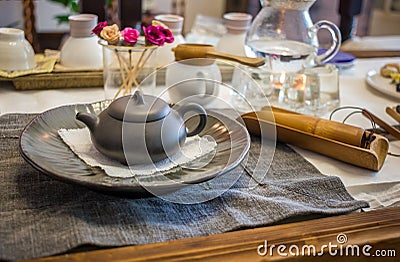 Korean tea ceremony table Stock Photo