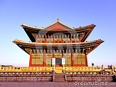 Korean temple on blue background Stock Photo