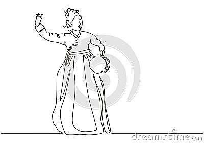 Korean Traditional Music performance of Gugak. Continuous one line drawing minimalist design vector illustration Vector Illustration