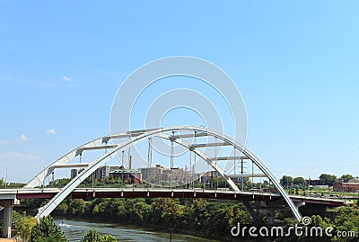 Korean Veterans Blvd Bridge across Cumberland River in Nashville, Tennessee Stock Photo