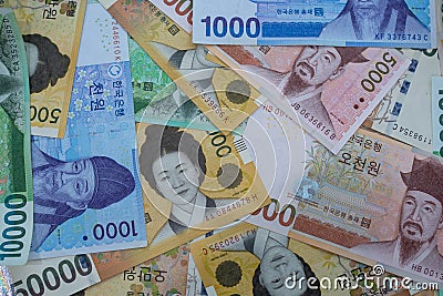 Korean won notes for money concept background Stock Photo