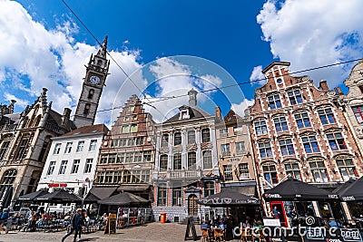 Korenmarkt, a city square in Ghent, Belgium Editorial Stock Photo