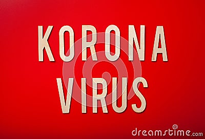 Koronavirus norsk norwegian word text wooden letter on red background corona virus covid-19 Stock Photo