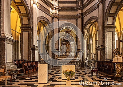 Main chancel and altar of Notre Dame Church, Kortrijk Belgium. Editorial Stock Photo