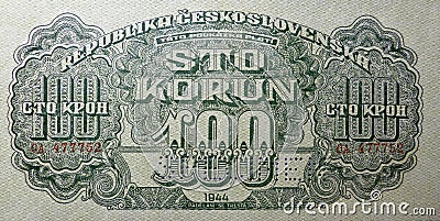 100 Korun 1944 - Historical banknote Stock Photo