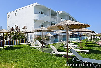 Area of the Sandy Beach hotel on the island of Kos. Greece Editorial Stock Photo