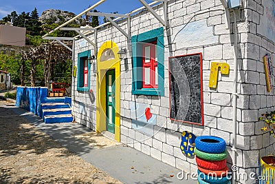 Colorful Greek house in Zia village on the island of Kos in Greece Editorial Stock Photo