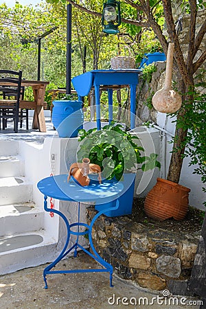 raditional Greek decorations on the street in Zia village on the island of Kos in Greece Editorial Stock Photo