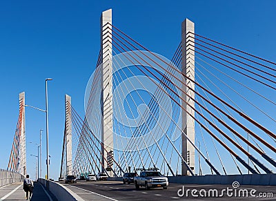The Kosciuszko Bridge is a cable-stayed bridge connecting Brooklyn and Queens in New York City Editorial Stock Photo