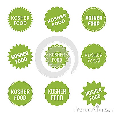 Kosher food icon set, jewish healthy food labels Vector Illustration