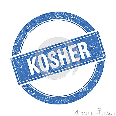 KOSHER text on blue grungy round stamp Stock Photo