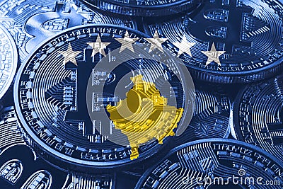 Kosovo bitcoin flag, national flag cryptocurrency concept Stock Photo