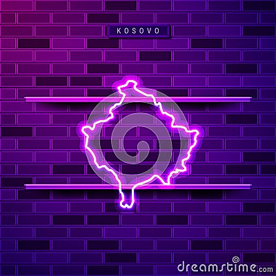 Kosovo map glowing purple neon lamp sign Cartoon Illustration