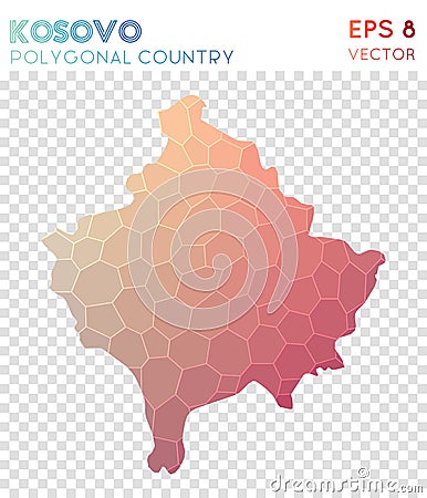 Kosovo polygonal map, mosaic style country. Vector Illustration