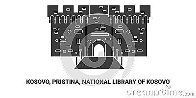 Kosovo, Pristina, National Library Of Kosovo, travel landmark vector illustration Vector Illustration