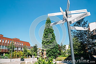 Kossuth Lajos street tourist attractions arrow direction sign in Veszprem, Hungary Editorial Stock Photo