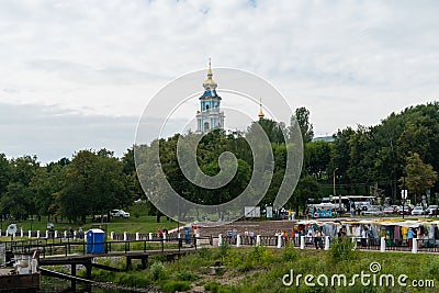 Kostroma, Russia, July 8, 2023. Retail area at the pier in the city center. Editorial Stock Photo