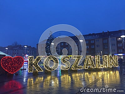 Koszalin, Poland, December 2018 City Square illumination Editorial Stock Photo