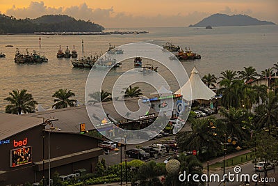 Kota Kinabalu Waterfront at Dawn Editorial Stock Photo