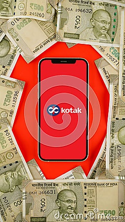 Kotak Mahindra Bank on mobile phone screen, isolated background Editorial Stock Photo